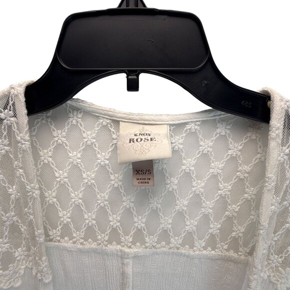 Knox Rose Ivory Lace Trim Cardigan XS S Open Front Boho Festival Lightweight Top - Picture 3 of 7